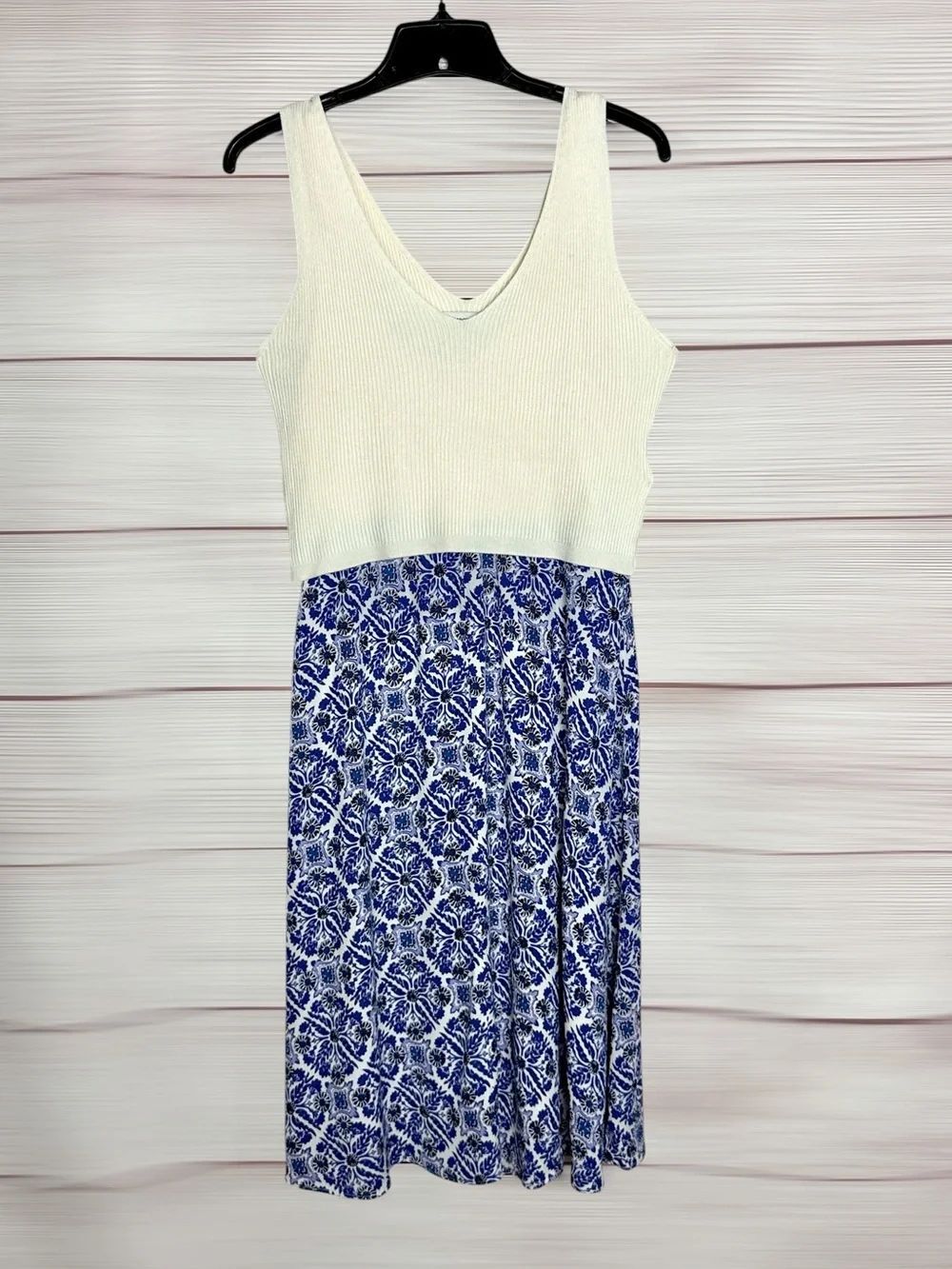 Seraphine 2-in-1 Maternity and Nursing Dress White Ribbed Bodice Blue Skirt US 6 - Picture 5 of 15